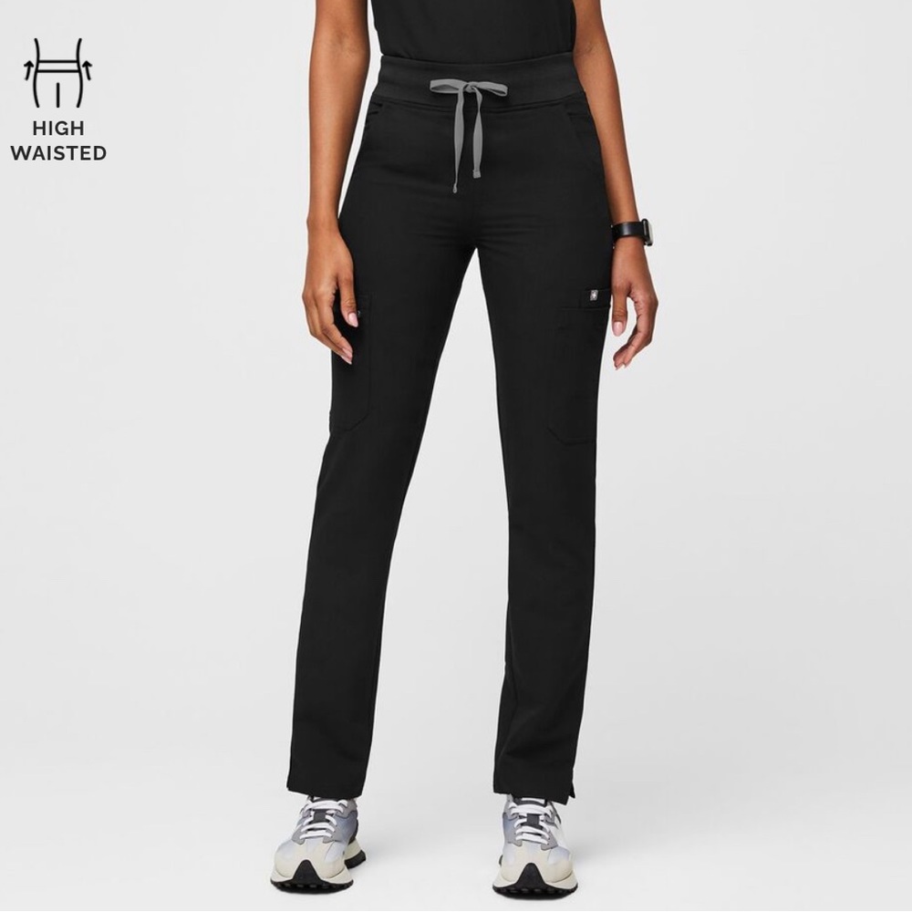 Figs XS Yola High Waisted Skinny Scrub Pants, Black